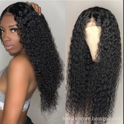 BIS Brazilian 100% Human  Hair 4x4 Jerry Curly Waves Wig For Black Women, 150 Density Wigs With Transparent Lace Closure Wig